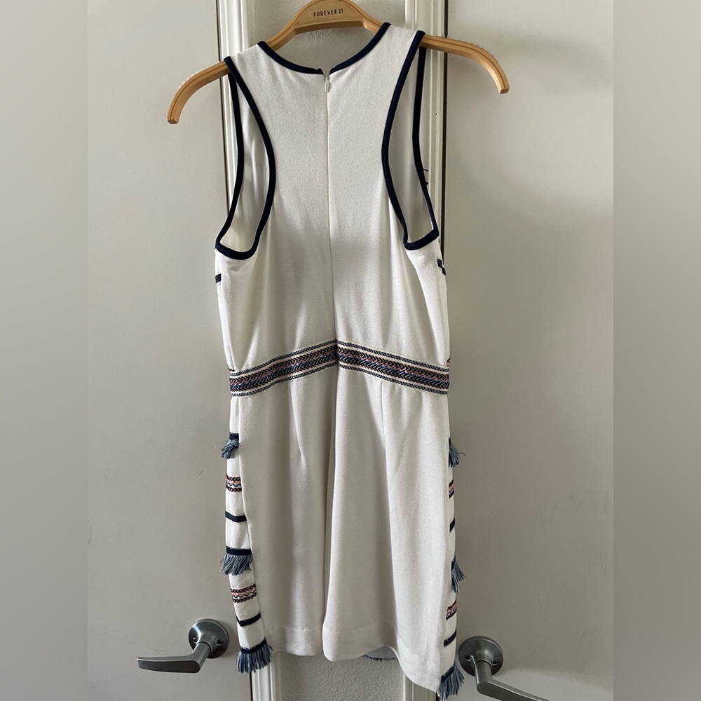 Antropologie Adelyn Rae Embroidered Blue and White Fringe Sheath Dress - Picture 6 of 7